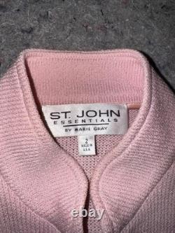 St John Knit Jacket Pants Set Womens 4 Pink Zip Mock Neck Suit Collection USA