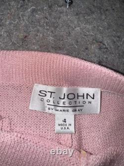 St John Knit Jacket Pants Set Womens 4 Pink Zip Mock Neck Suit Collection USA