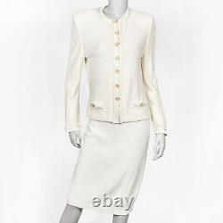 St. John Marie Gray Santana Knit Tailored Cream Skirt Suit 2PC Set 8