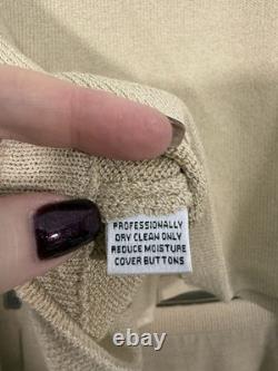 St. John Santana Knit Skirt Suit Set Size 6 Beige Logo Buttons Luxury Old Money