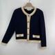 St John Santana Knit Sweater Blazer Navy 10/12 Gold Button Old Money Preppy