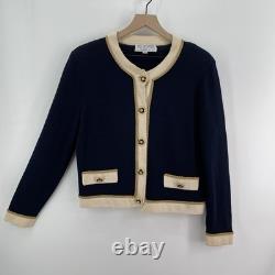 St John Santana Knit Sweater Blazer Navy 10/12 Gold Button Old Money Preppy