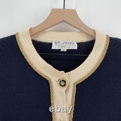 St John Santana Knit Sweater Blazer Navy 10/12 Gold Button Old Money Preppy