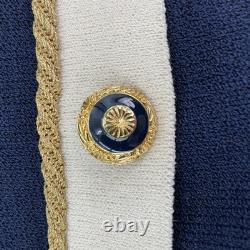 St John Santana Knit Sweater Blazer Navy 10/12 Gold Button Old Money Preppy