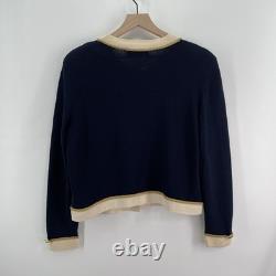 St John Santana Knit Sweater Blazer Navy 10/12 Gold Button Old Money Preppy