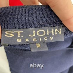 St John Santana Knit Sweater Blazer Navy 10/12 Gold Button Old Money Preppy