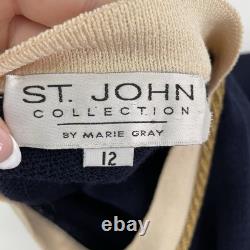 St John Santana Knit Sweater Blazer Navy 10/12 Gold Button Old Money Preppy