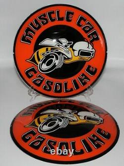Super Bee Muscle Car Gasoline 13.5 Gas Pump Globe Glass Faces Set Of Two
