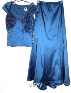 TADASHI Collection 2pc Teal Metallic Taffeta Top + Skirt SET Mermaid Dress 4 = S