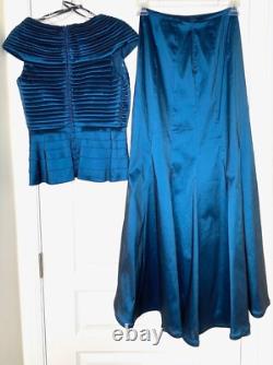 TADASHI Collection 2pc Teal Metallic Taffeta Top + Skirt SET Mermaid Dress 4 = S