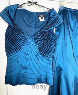 TADASHI Collection 2pc Teal Metallic Taffeta Top + Skirt SET Mermaid Dress 4 = S