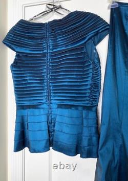 TADASHI Collection 2pc Teal Metallic Taffeta Top + Skirt SET Mermaid Dress 4 = S
