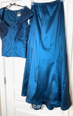 TADASHI Collection 2pc Teal Metallic Taffeta Top + Skirt SET Mermaid Dress 4 = S