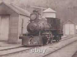 TWO 19th C. Photograph Bristol, VT RR YARD STEAM LOCOMOTIVES Sign John Kilbourn