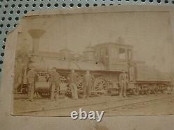 TWO 19th C. Photograph Bristol, VT RR YARD STEAM LOCOMOTIVES Sign John Kilbourn