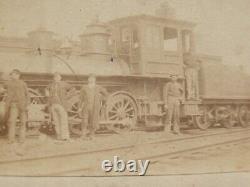 TWO 19th C. Photograph Bristol, VT RR YARD STEAM LOCOMOTIVES Sign John Kilbourn