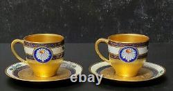 TWO Antique Pickard Daisies Osbourne Sgned Hand Painted Demitasse Cups & Saucers