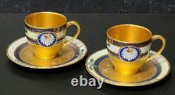 TWO Antique Pickard Daisies Osbourne Sgned Hand Painted Demitasse Cups & Saucers