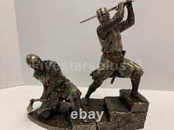 TWO Knights Templar On Stairs Death Match Battle Statue Sculpture Set of two