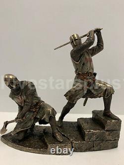 TWO Knights Templar On Stairs Death Match Battle Statue Sculpture Set of two