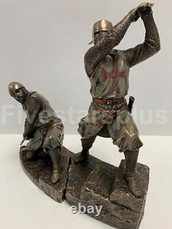 TWO Knights Templar On Stairs Death Match Battle Statue Sculpture Set of two