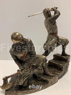 TWO Knights Templar On Stairs Death Match Battle Statue Sculpture Set of two