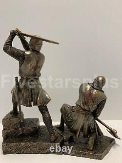 TWO Knights Templar On Stairs Death Match Battle Statue Sculpture Set of two