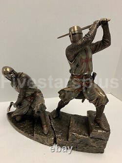 TWO Knights Templar On Stairs Death Match Battle Statue Sculpture Set of two