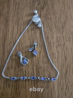 Tanzanite Bracelet And Two Pendants In Sterling Silver Setting EUC