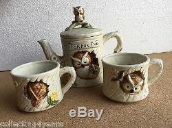 Tea for Two VINTAGE OWL SET Stackable coffee pot & cups tree house Japan