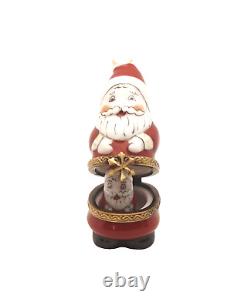 Three Pc Nesting Santa Claus Set Two French Limoges Trinket Box One Figurine