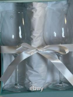 Tiffany & Co. Set of Two Wine Glasses New In Box Crystal Glass T&C Blue Box Gift