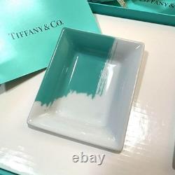 Tiffany & Co. Vid Poche Mini Square Ceramic Plate Set White Turquoise NEW Unused