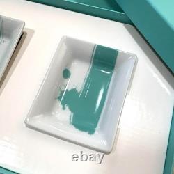Tiffany & Co. Vid Poche Mini Square Ceramic Plate Set White Turquoise NEW Unused