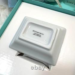 Tiffany & Co. Vid Poche Mini Square Ceramic Plate Set White Turquoise NEW Unused