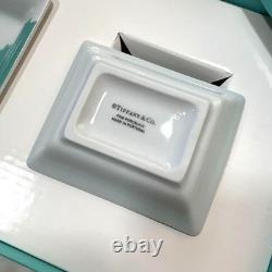 Tiffany & Co. Vid Poche Mini Square Ceramic Plate Set White Turquoise NEW Unused