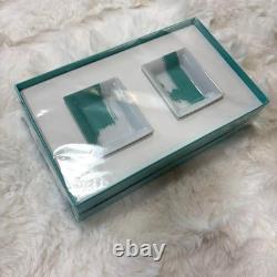 Tiffany & Co. Vid Poche Mini Square Ceramic Plate Set White Turquoise NEW Unused