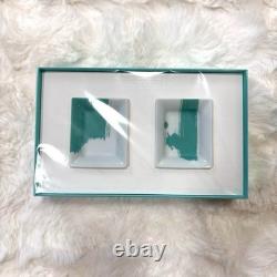 Tiffany & Co. Vid Poche Mini Square Ceramic Plate Set White Turquoise NEW Unused