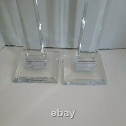 Tiffany Crystal Classic Tall Candle Holders with Square Base Set of Two 10 in