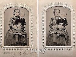 Tintype Rare Matching & Identified Portraits Of A Girl & Her Pumpkin Head Doll