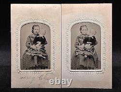 Tintype Rare Matching & Identified Portraits Of A Girl & Her Pumpkin Head Doll