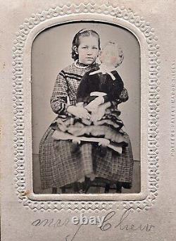 Tintype Rare Matching & Identified Portraits Of A Girl & Her Pumpkin Head Doll