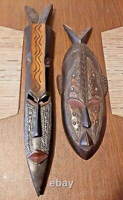 Tribal African Masks Wall Hanging Wooden Home Decor Hand Carved Art Set of Two
