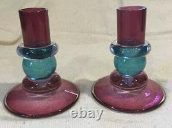 Two (2) Set Chatham Glass Multicolored Candlesticks Beautiful