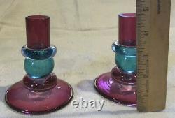 Two (2) Set Chatham Glass Multicolored Candlesticks Beautiful