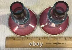 Two (2) Set Chatham Glass Multicolored Candlesticks Beautiful