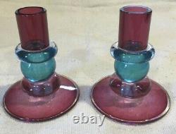 Two (2) Set Chatham Glass Multicolored Candlesticks Beautiful