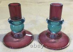 Two (2) Set Chatham Glass Multicolored Candlesticks Beautiful