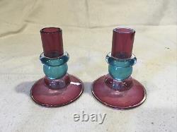 Two (2) Set Chatham Glass Multicolored Candlesticks Beautiful