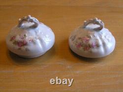Two Antique Porcelain Chocolate Set Demitasse Set Pot Lids Pink Roses